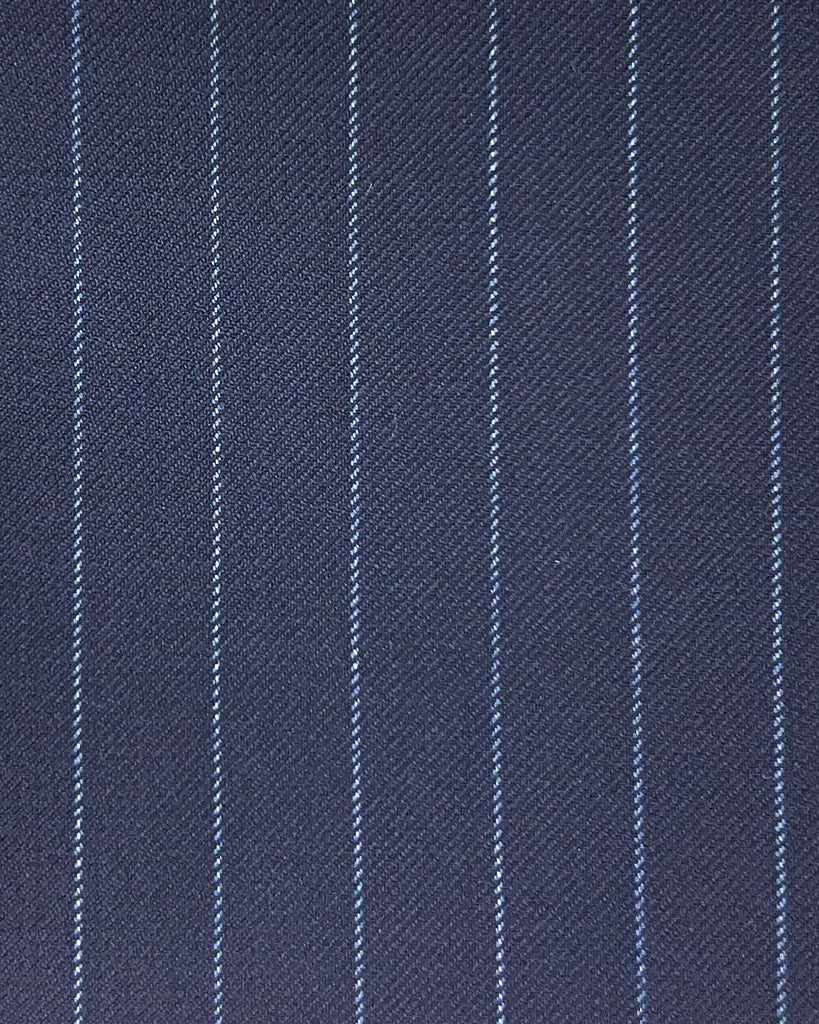 Loro Piana Four Seasons Super 130's Wool Westwood Hart Online Custom Hand Tailor Suits Sportcoats Trousers Waistcoats Overcoats Made To Measure Formalwear Tuxedo Midnight Blue Chalkstripes