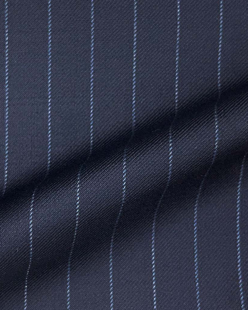Loro Piana Four Seasons Super 130's Wool Westwood Hart Online Custom Hand Tailor Suits Sportcoats Trousers Waistcoats Overcoats Made To Measure Formalwear Tuxedo Midnight Blue Chalkstripes