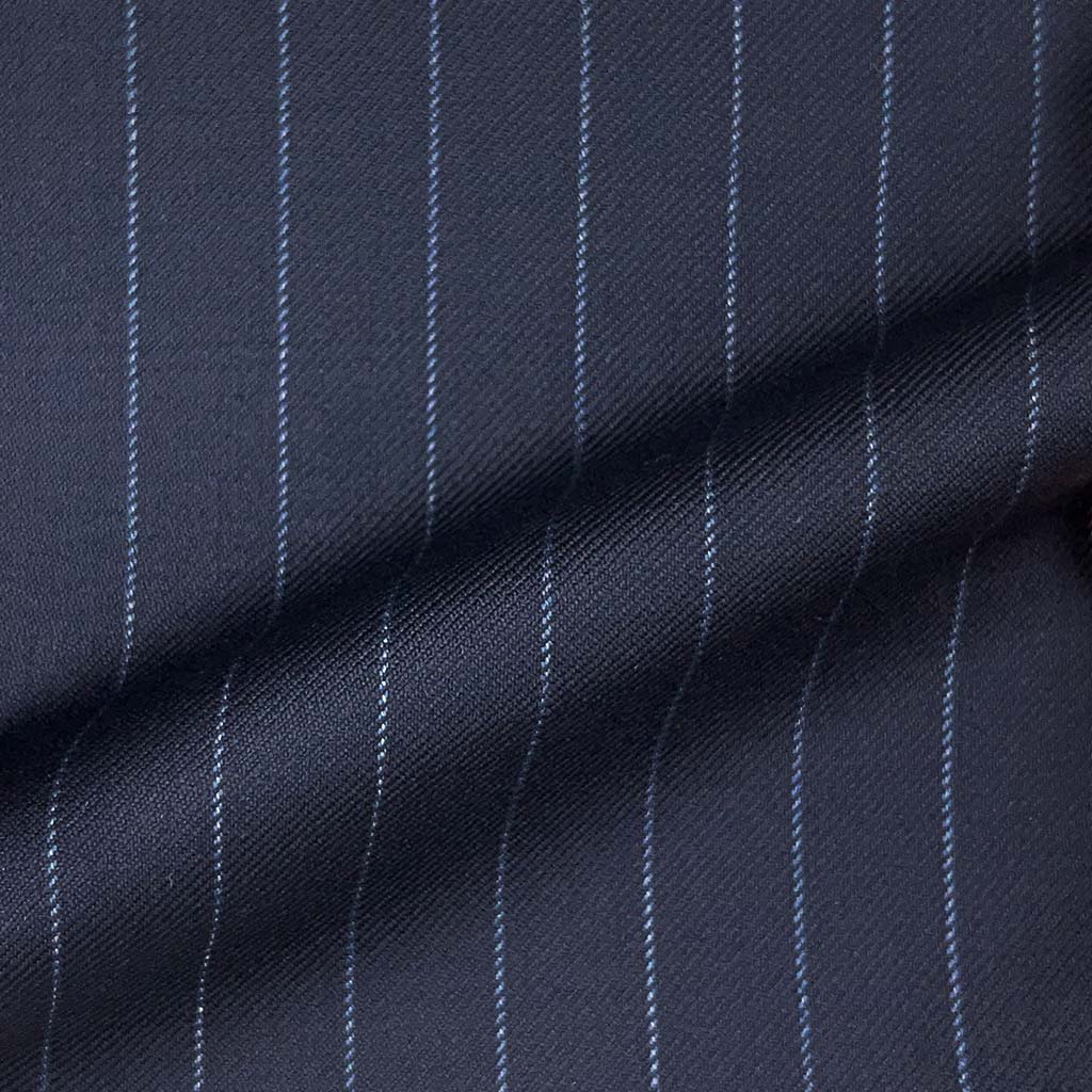 Loro Piana Four Seasons Super 130's Wool Westwood Hart Online Custom Hand Tailor Suits Sportcoats Trousers Waistcoats Overcoats Made To Measure Formalwear Tuxedo Midnight Blue Chalkstripes