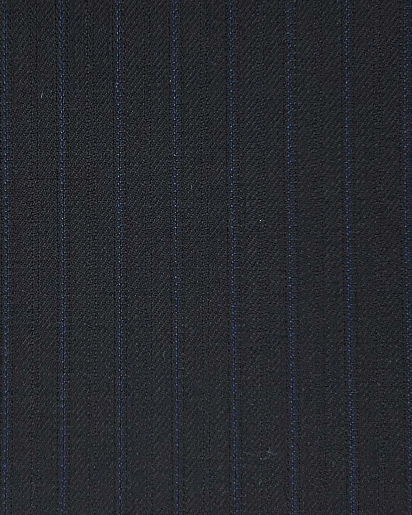 Lanifico Cerruti Nobility Super 150's Virgin Wool Westwood Hart Online Custom Hand Tailor Suits Sportcoats Trousers Waistcoats Overcoats Made To Measure Formalwear Tuxedo Black With Blue Pinstripes