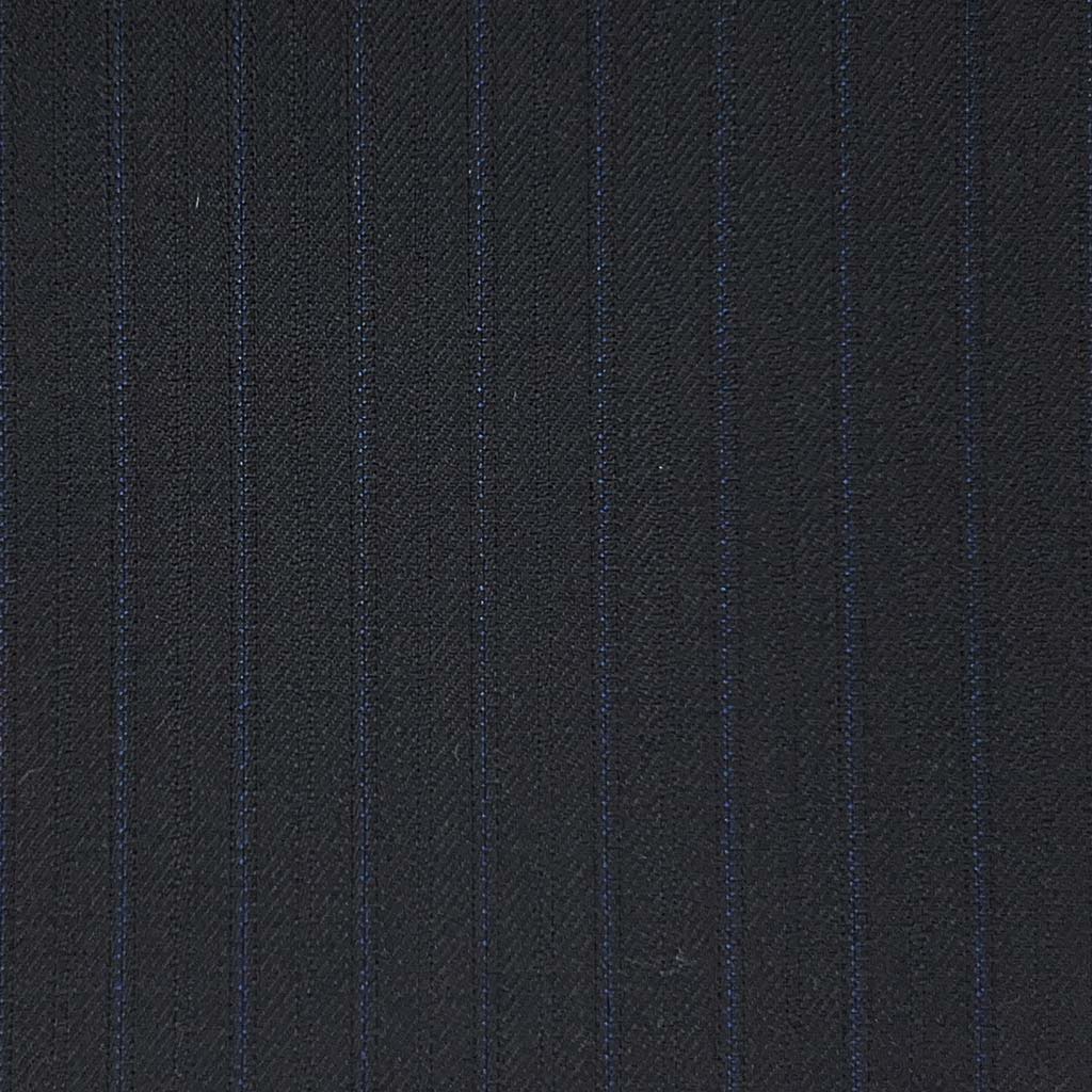 Lanifico Cerruti Nobility Super 150's Virgin Wool Westwood Hart Online Custom Hand Tailor Suits Sportcoats Trousers Waistcoats Overcoats Made To Measure Formalwear Tuxedo Black With Blue Pinstripes