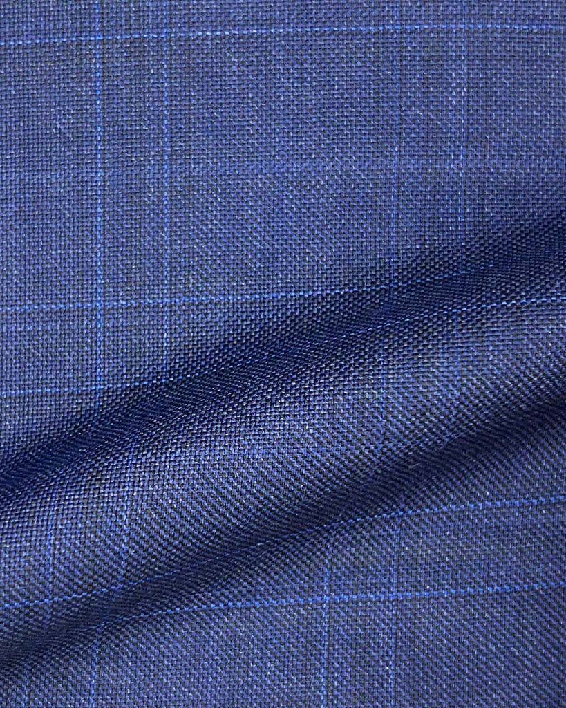 Loro Piana Four Seasons Super 130's Wool Westwood Hart Online Custom Hand Tailor Suits Sportcoats Trousers Waistcoats Overcoats Made To Measure Formalwear Tuxedo Steel Blue Windowpane