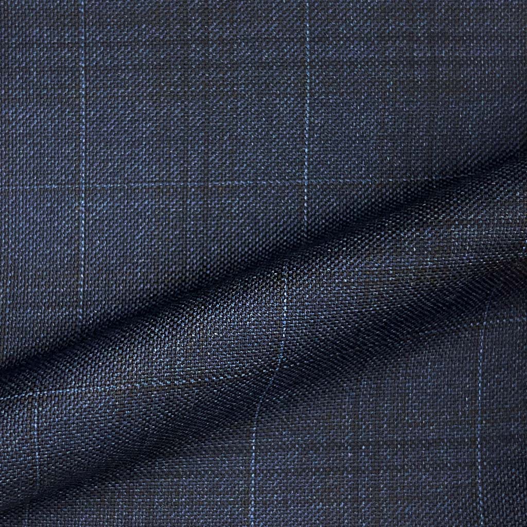 Loro Piana Four Seasons Super 130's Wool Westwood Hart Online Custom Hand Tailor Suits Sportcoats Trousers Waistcoats Overcoats Made To Measure Formalwear Tuxedo Navy Windowpane