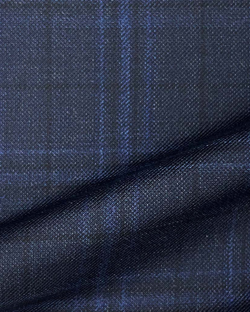 Loro Piana Four Seasons Super 130's Wool Westwood Hart Online Custom Hand Tailor Suits Sportcoats Trousers Waistcoats Overcoats Made To Measure Formalwear Tuxedo Navy With Blue Windowpane