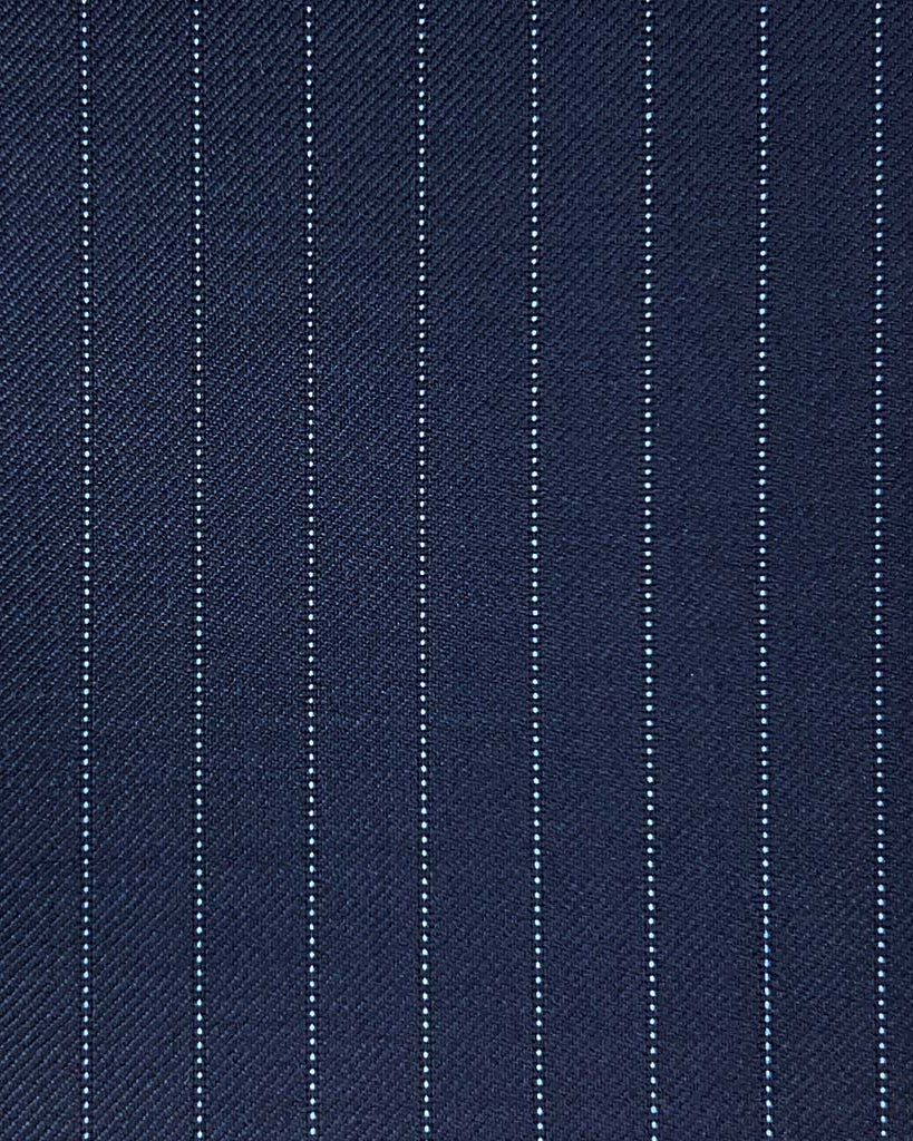 Loro Piana Four Seasons Super 130's Wool Westwood Hart Online Custom Hand Tailor Suits Sportcoats Trousers Waistcoats Overcoats Made To Measure Formalwear Tuxedo Navy With Blue Pinstripes