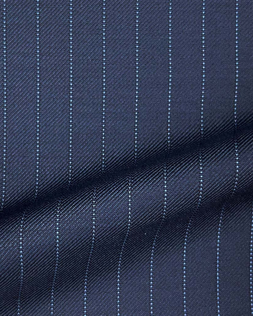 Loro Piana Four Seasons Super 130's Wool Westwood Hart Online Custom Hand Tailor Suits Sportcoats Trousers Waistcoats Overcoats Made To Measure Formalwear Tuxedo Navy With Blue Pinstripes