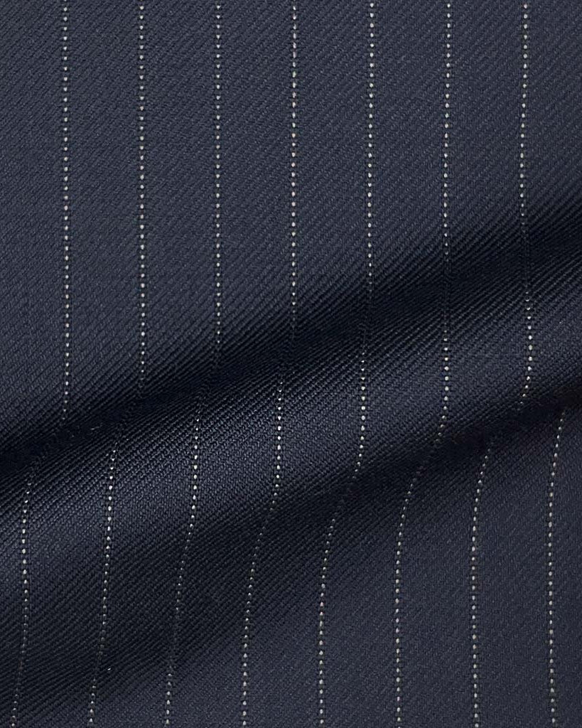 Loro Piana Four Seasons Super 130's Wool Westwood Hart Online Custom Hand Tailor Suits Sportcoats Trousers Waistcoats Overcoats Made To Measure Formalwear Tuxedo Midnight Blue Pinstripes