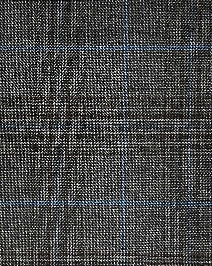 Lanifico Cerruti Nobility Super 150's Virgin Wool Westwood Hart Online Custom Hand Tailor Suits Sportcoats Trousers Waistcoats Overcoats Made To Measure Formalwear Tuxedo Grey Glen Plaid With Blue Windowpane