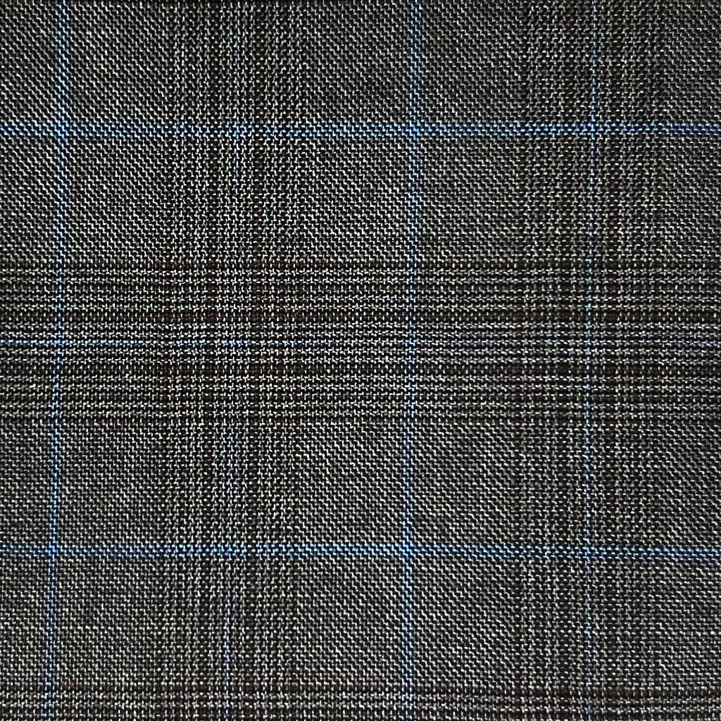 Lanifico Cerruti Nobility Super 150's Virgin Wool Westwood Hart Online Custom Hand Tailor Suits Sportcoats Trousers Waistcoats Overcoats Made To Measure Formalwear Tuxedo Grey Glen Plaid With Blue Windowpane