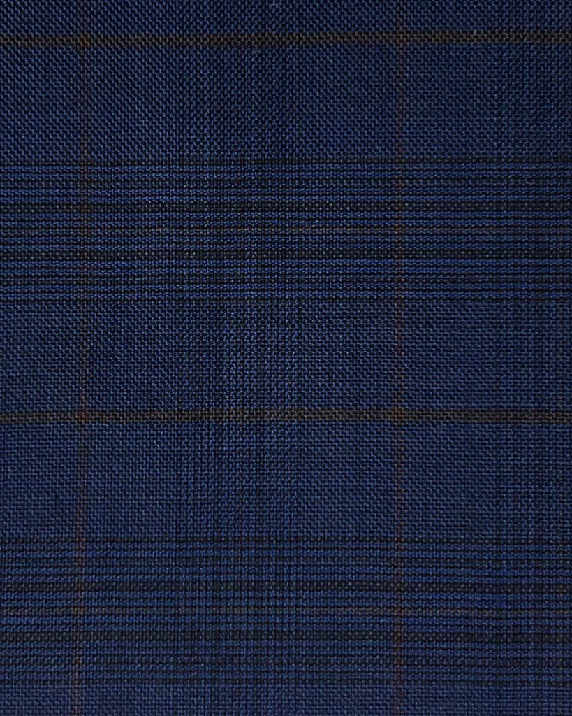 Lanifico Cerruti Nobility Super 150's Virgin Wool Westwood Hart Online Custom Hand Tailor Suits Sportcoats Trousers Waistcoats Overcoats Made To Measure Formalwear Tuxedo Navy Glen Plaid With Brown Windowpane