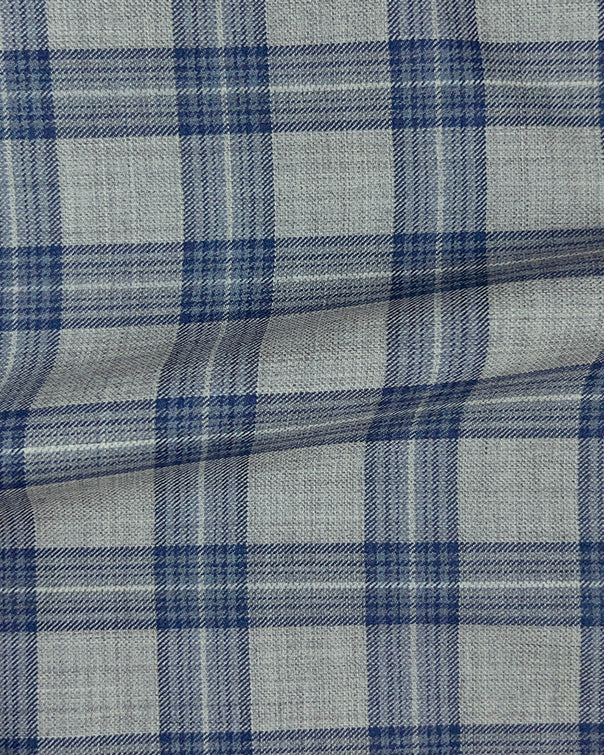 Westwood Hart Online Custom Hand Tailor Suits Sportcoats Trousers Waistcoats Overcoats Heather Grey With Blue Grid Check