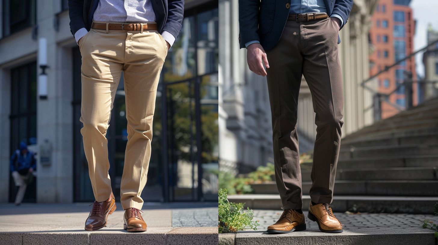 Side-by-side comparison of the silhouette of cuffed and straight-hemmed pants, highlighting the visual bulk added by cuffs