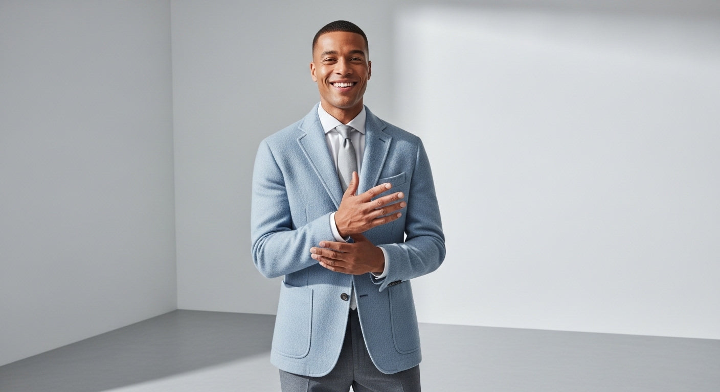 Blue jacket styling guide for a mohair wool shade that goes with more than you expect
