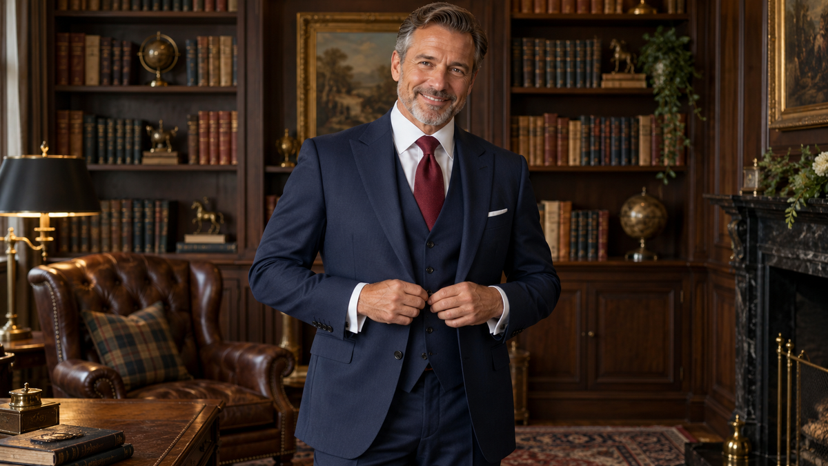 Blue three-piece suit style and how to wear it with quiet authority