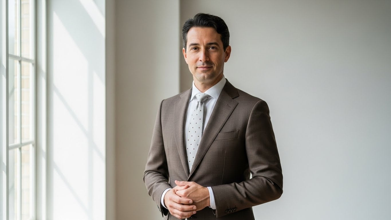 Brown suit for men featuring classic tailoring