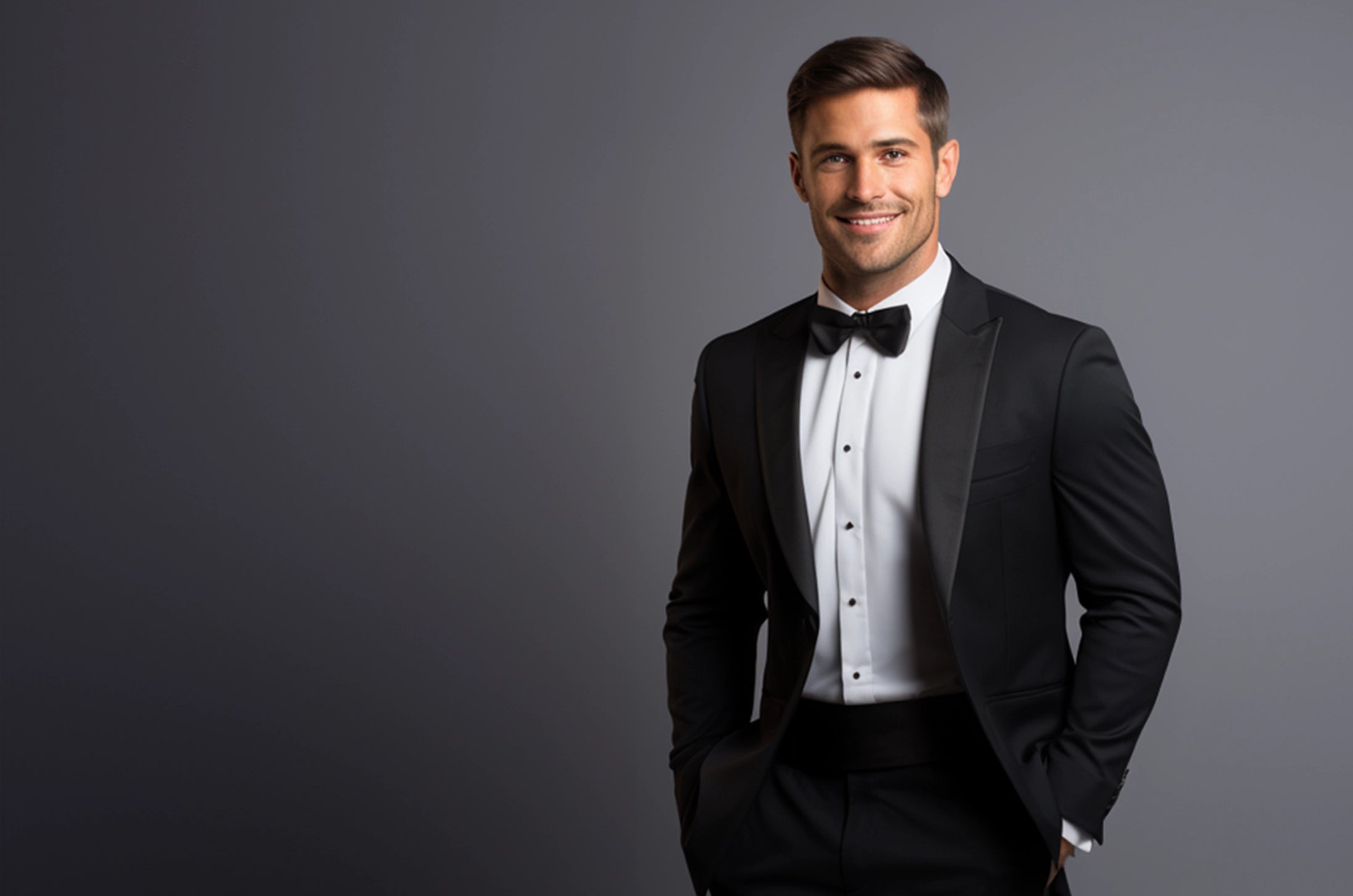 Elegant peak lapel tuxedo, showcasing classic style for formal events