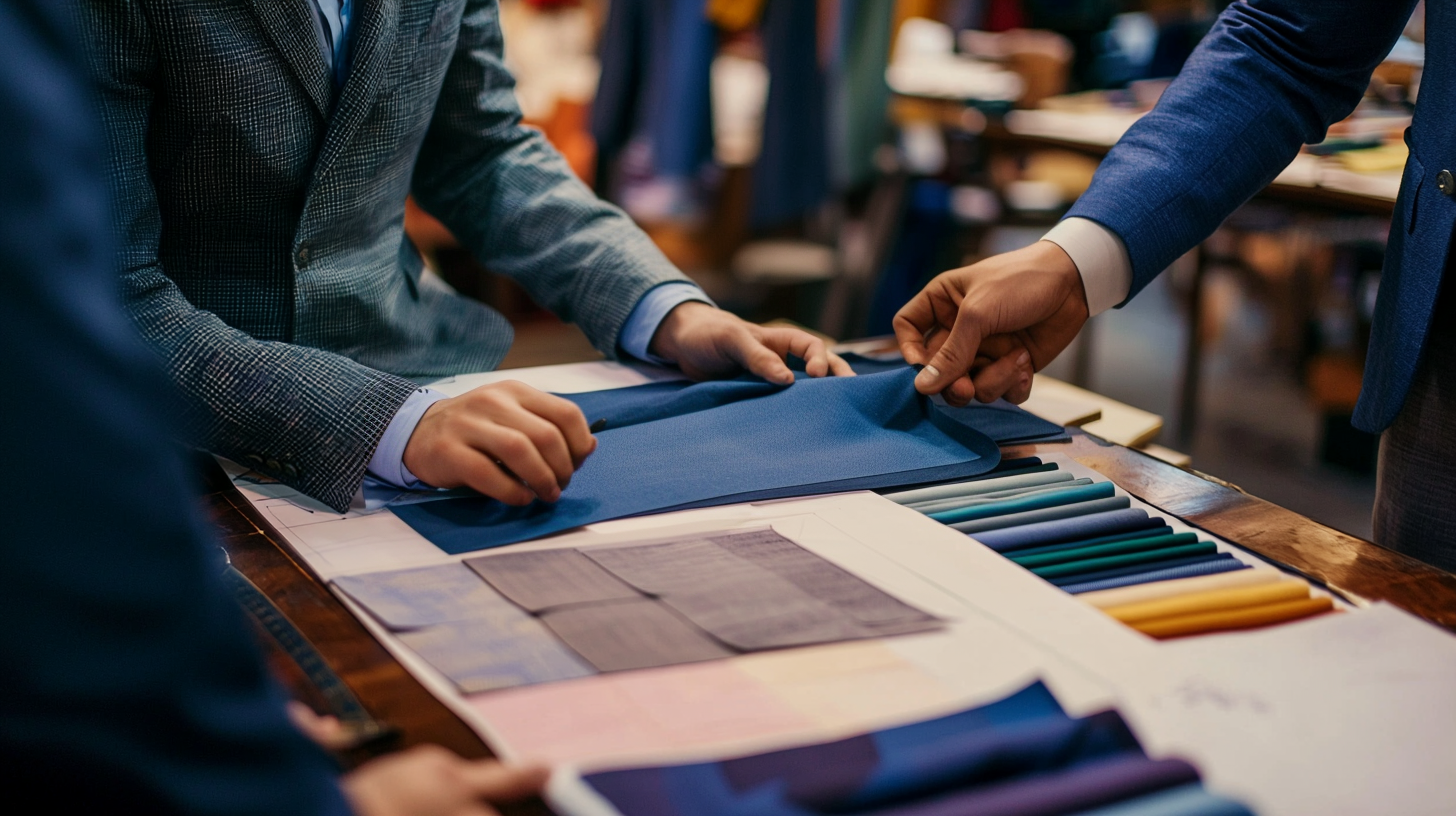 Tailor providing expert advice to client during custom suit consultation, emphasizing importance of professional guidance