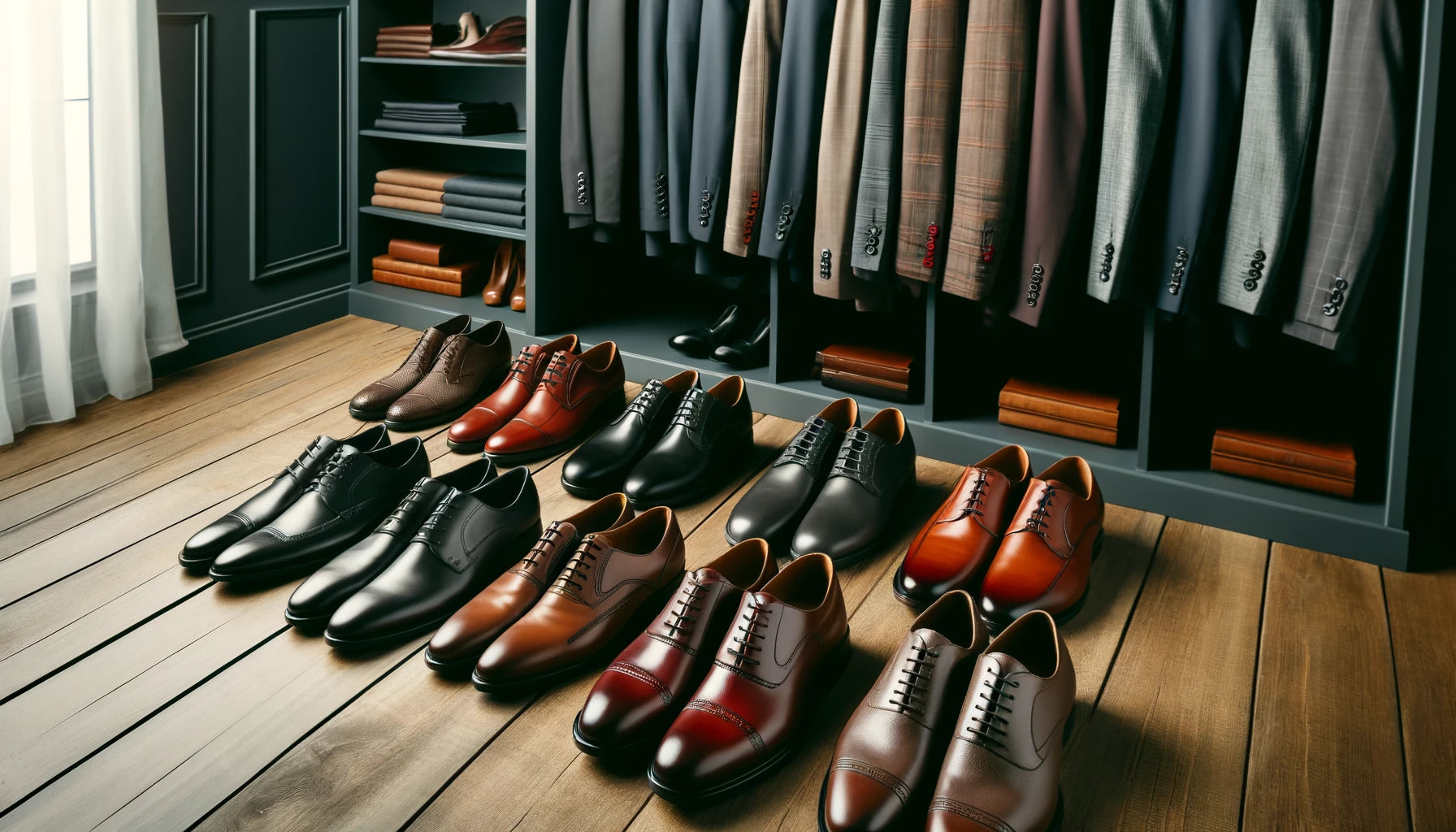 Charcoal suit with dark brown dress shoes