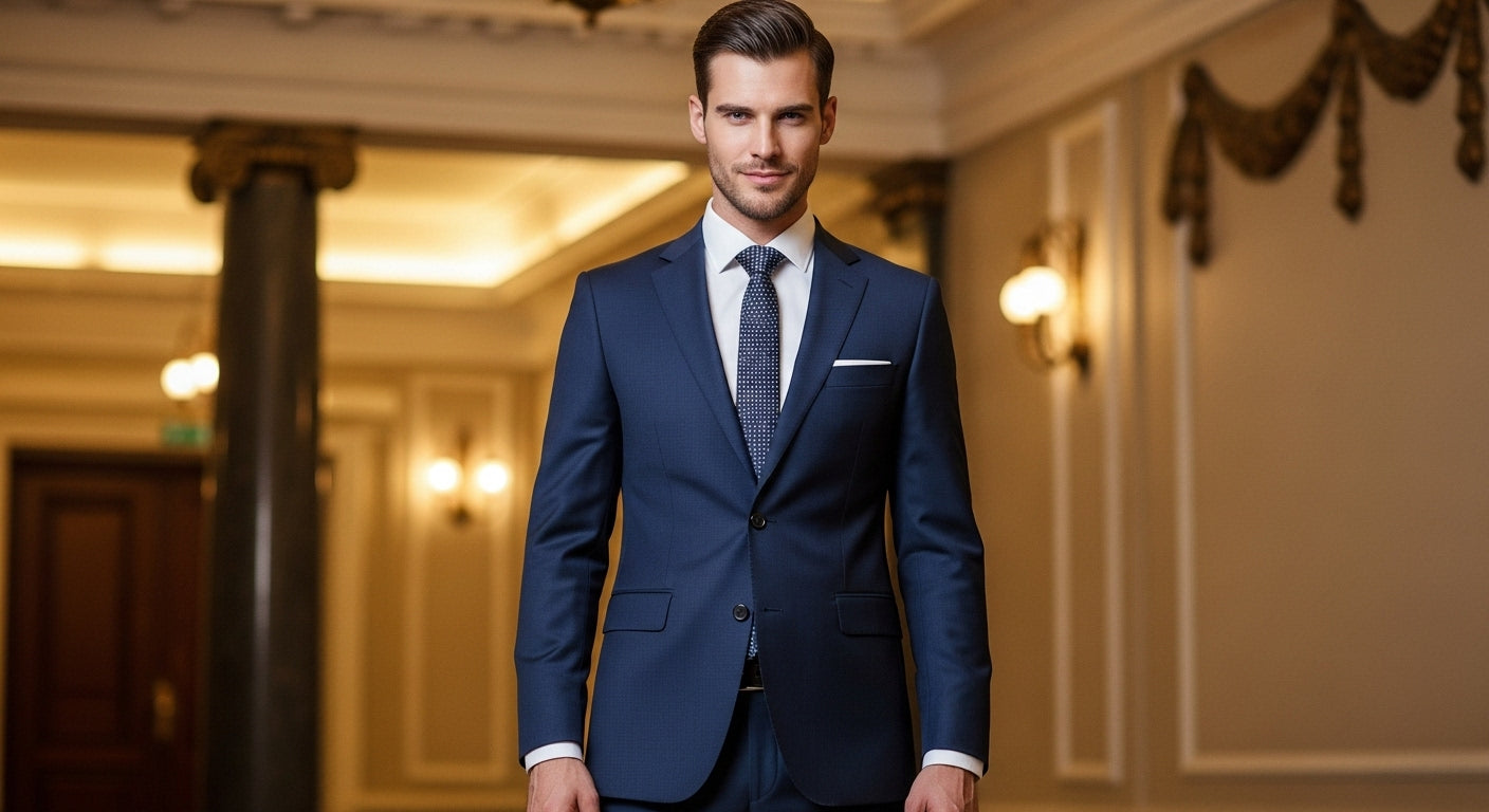 Navy suit demonstrating the importance of dressing appropriately