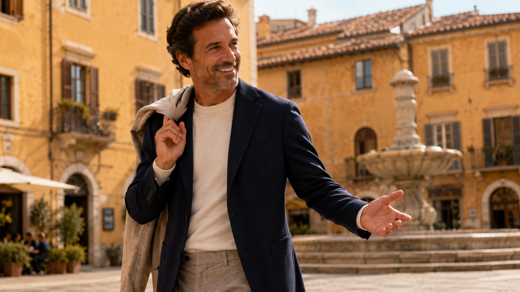 Italian style for men over 40 built on fit fabric and a calm colour palette