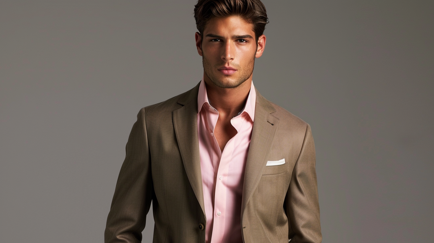 khakis with dress shirt and tie The khaki green suit with the black detail