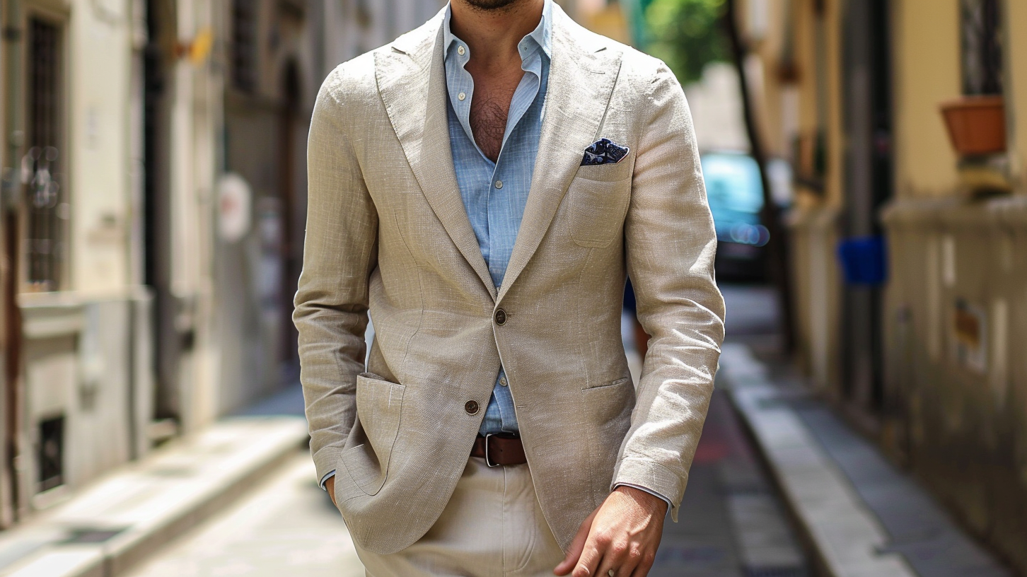 A lightweight linen jacket perfect for summer wear.