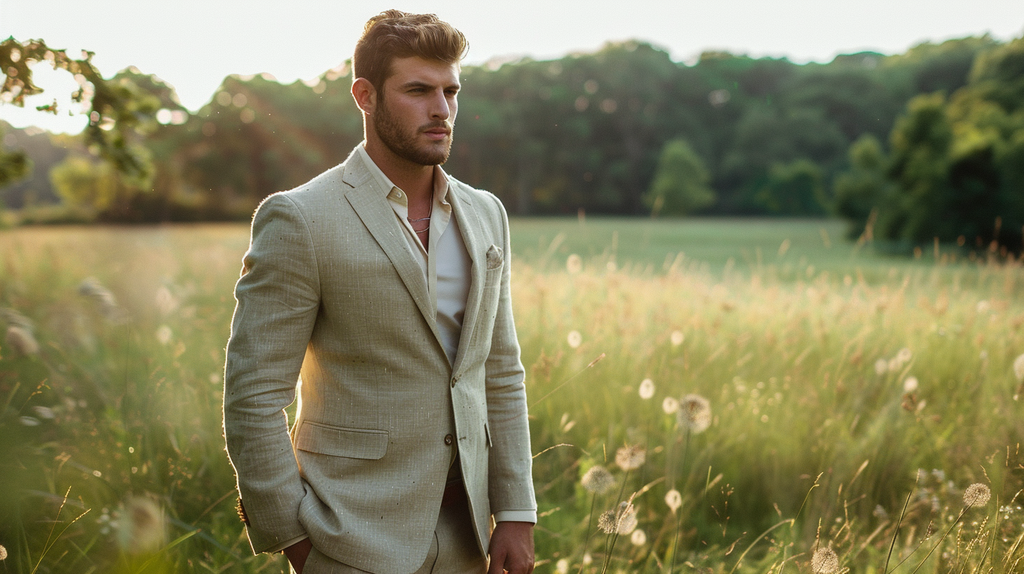 A collection of linen summer suits in various styles and colours