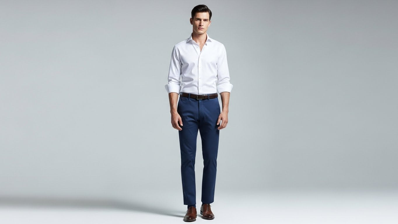 Navy chino outfits for men showing how to style navy chinos