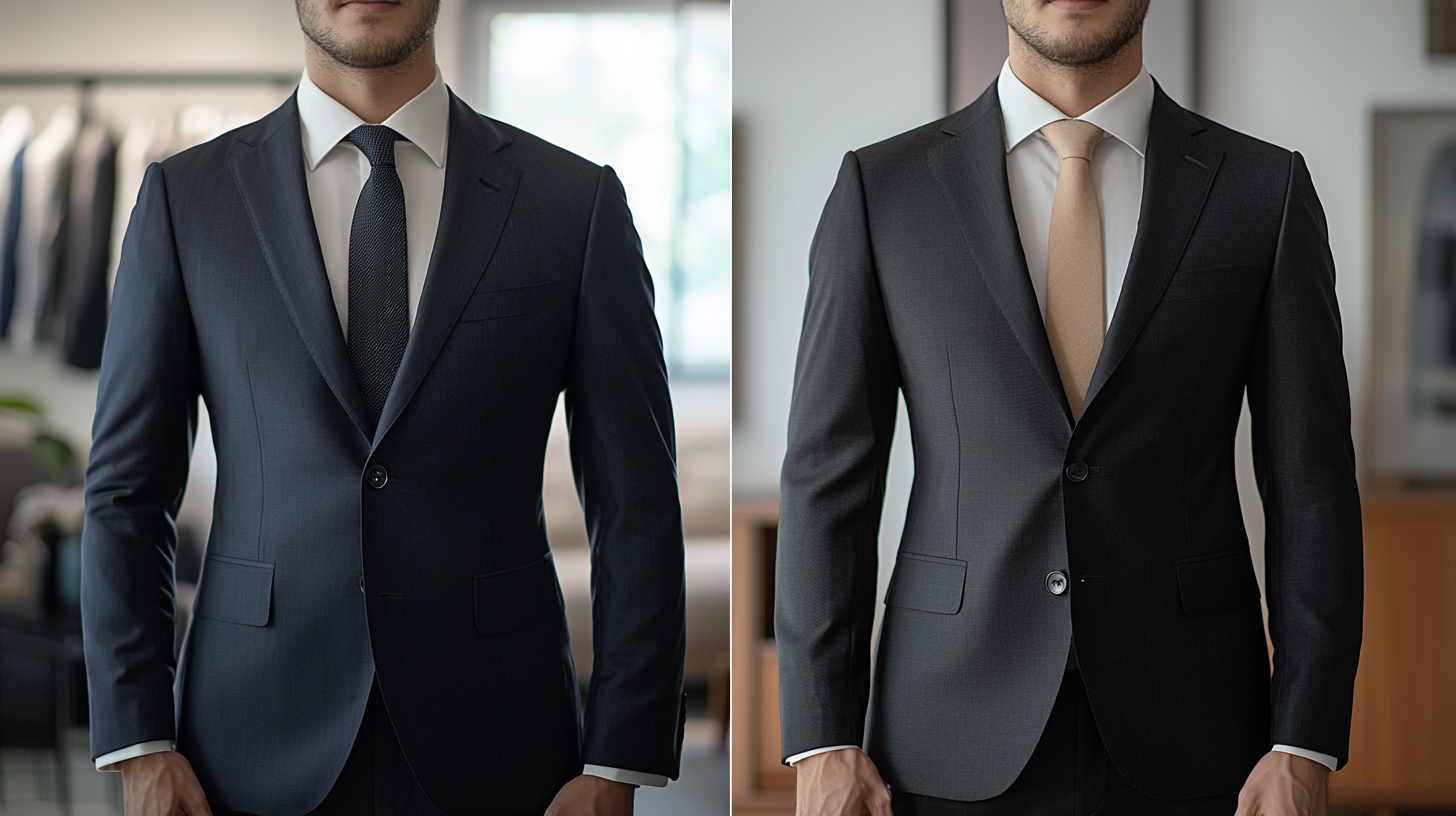 Side-by-side comparison of suits with low and high armholes, demonstrating improved fit and mobility with higher armholes