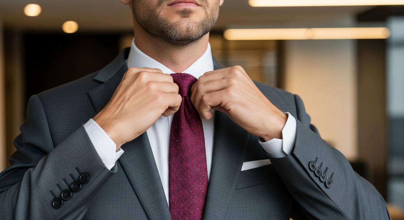 Premium silk ties in navy burgundy and gray featuring paisley foulard patterns for professional menswear styling business attire dress codes formal wear trends custom ties bespoke neckwear gentleman accessories intentional dressing