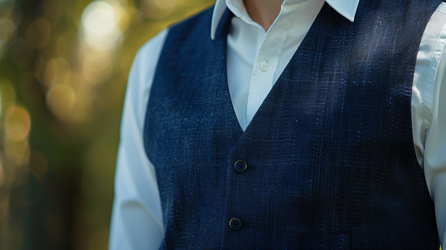 Close-fitted waistcoat showing detailed fit to the torso