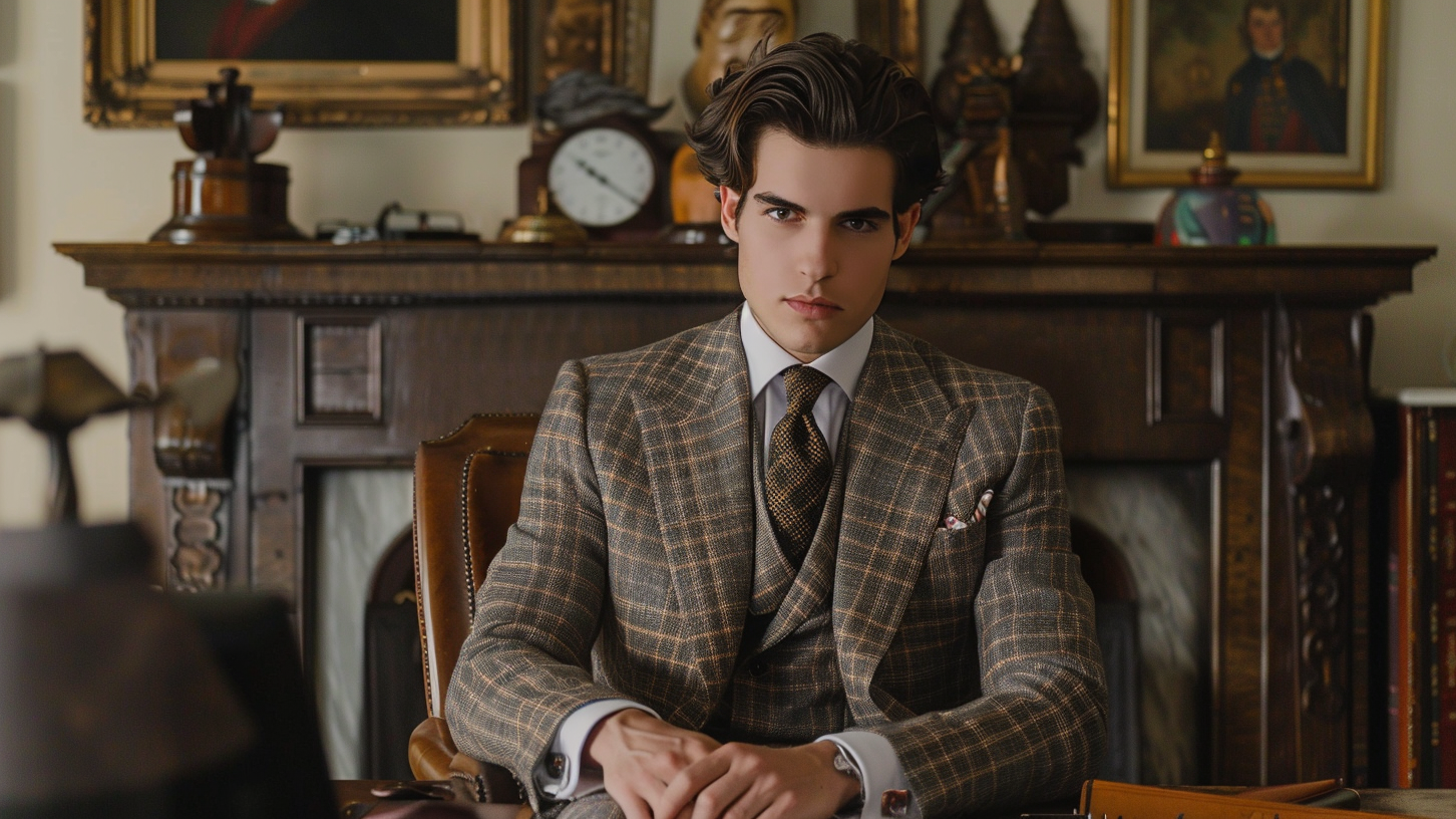 A tailored suit featuring a classic graph check pattern.