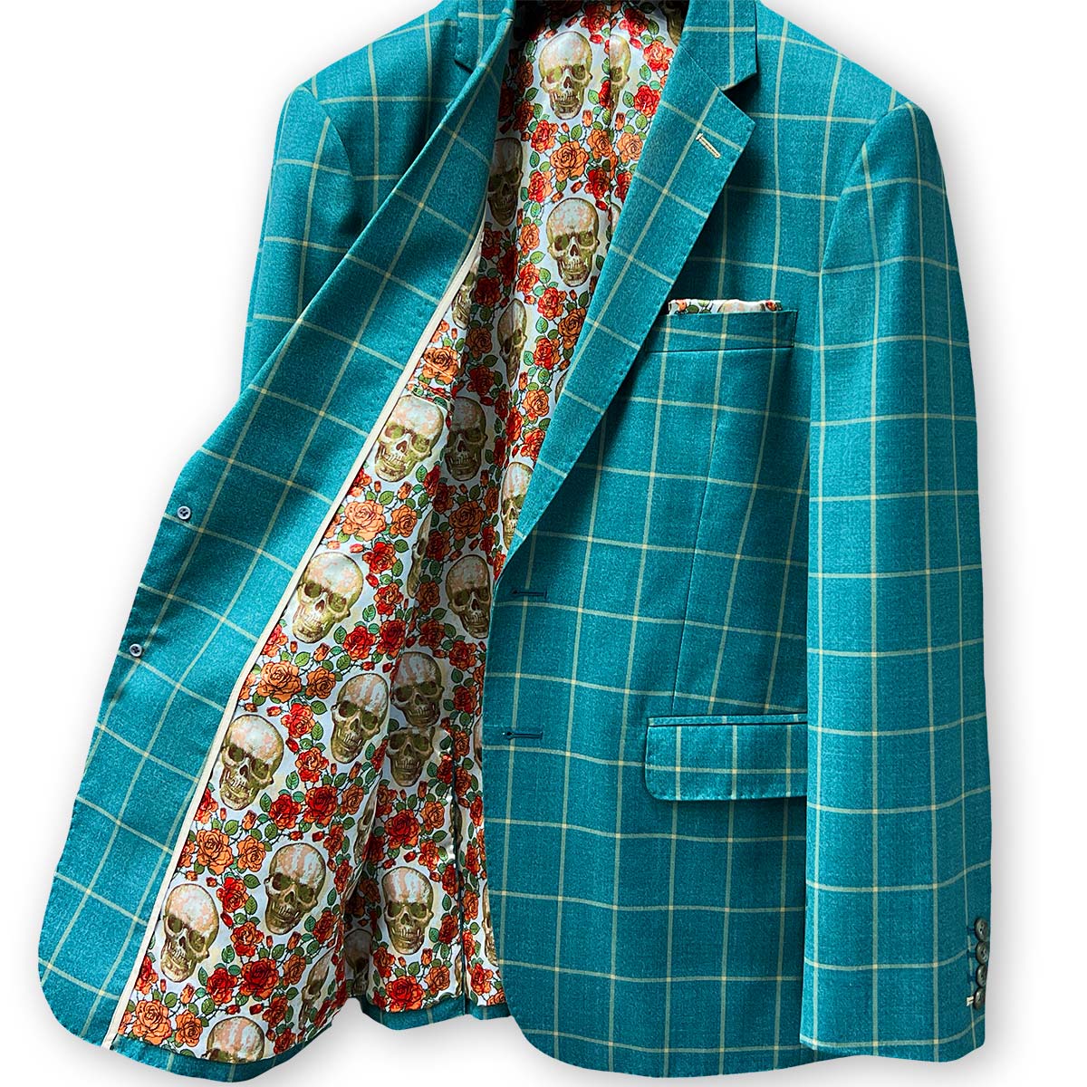 Wedding-appropriate Carribean Green Windowpane Sportcoat