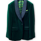 Cuff detail on green velvet tuxedo dinner jacket