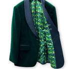 Pocket detail on green velvet tuxedo dinner jacket
