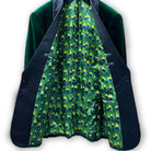 Green velvet tuxedo dinner jacket button detail