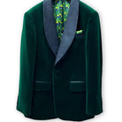 Side view of green velvet tuxedo dinner jacket