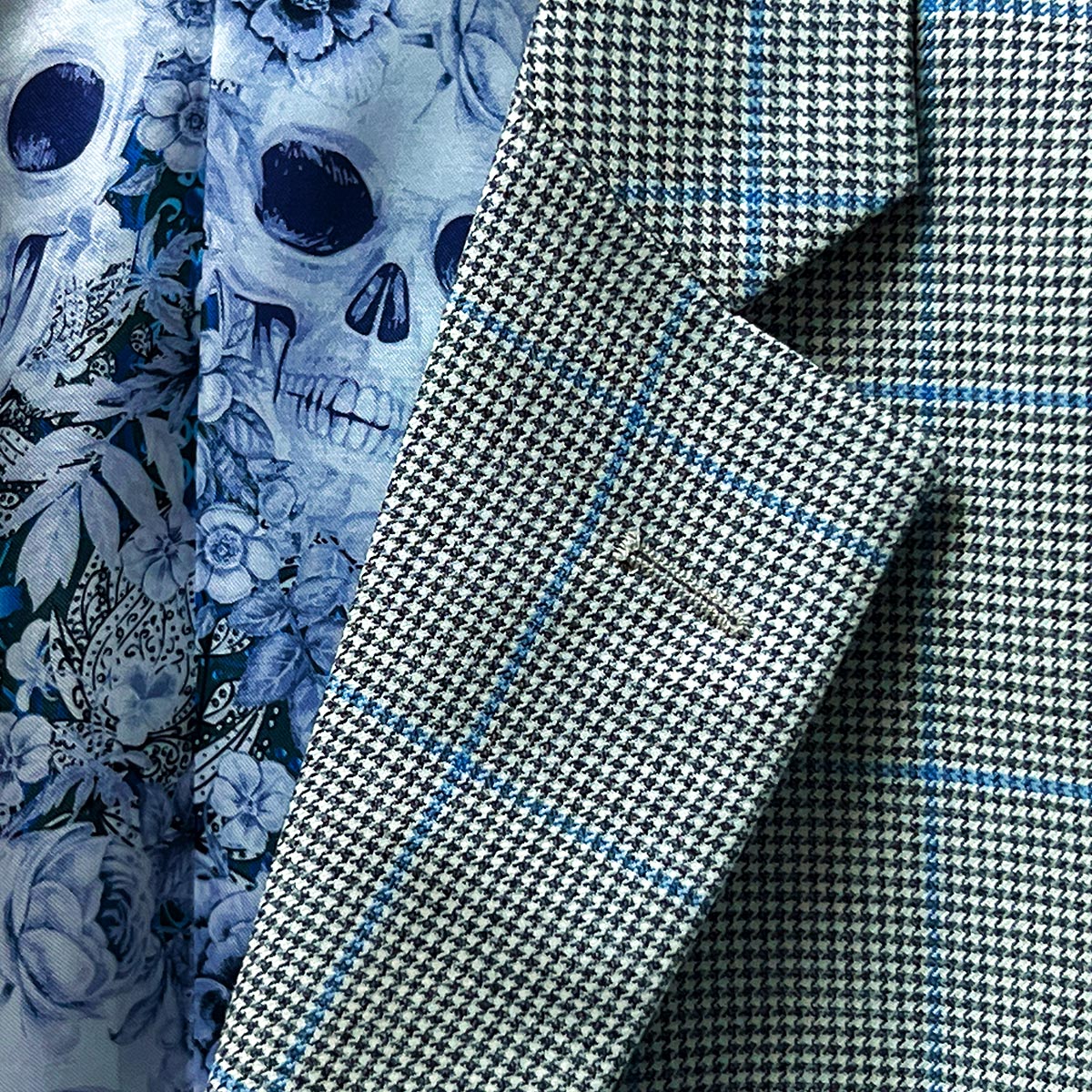 Tessilstrona Grey Houndstooth with Sky Blue Windowpane Men's