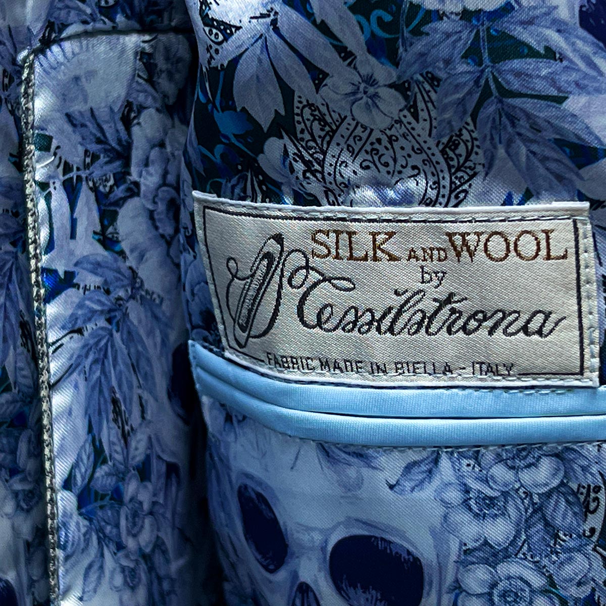 Liner in men's sport jackets made with fabric from Biella, Italy.