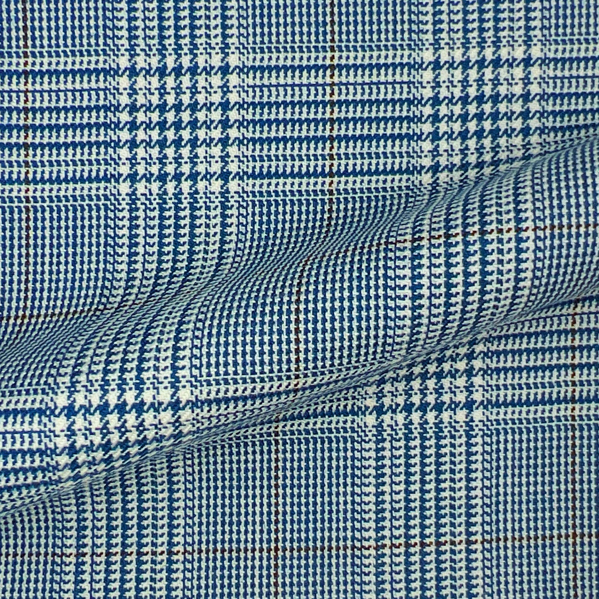 Westwood Hart Online Custom Hand Tailor Suits Sportcoats Trousers Waistcoats Overcoats Steel Grey Black White Prince Of Wales Plaid Medium Blue Windowpane