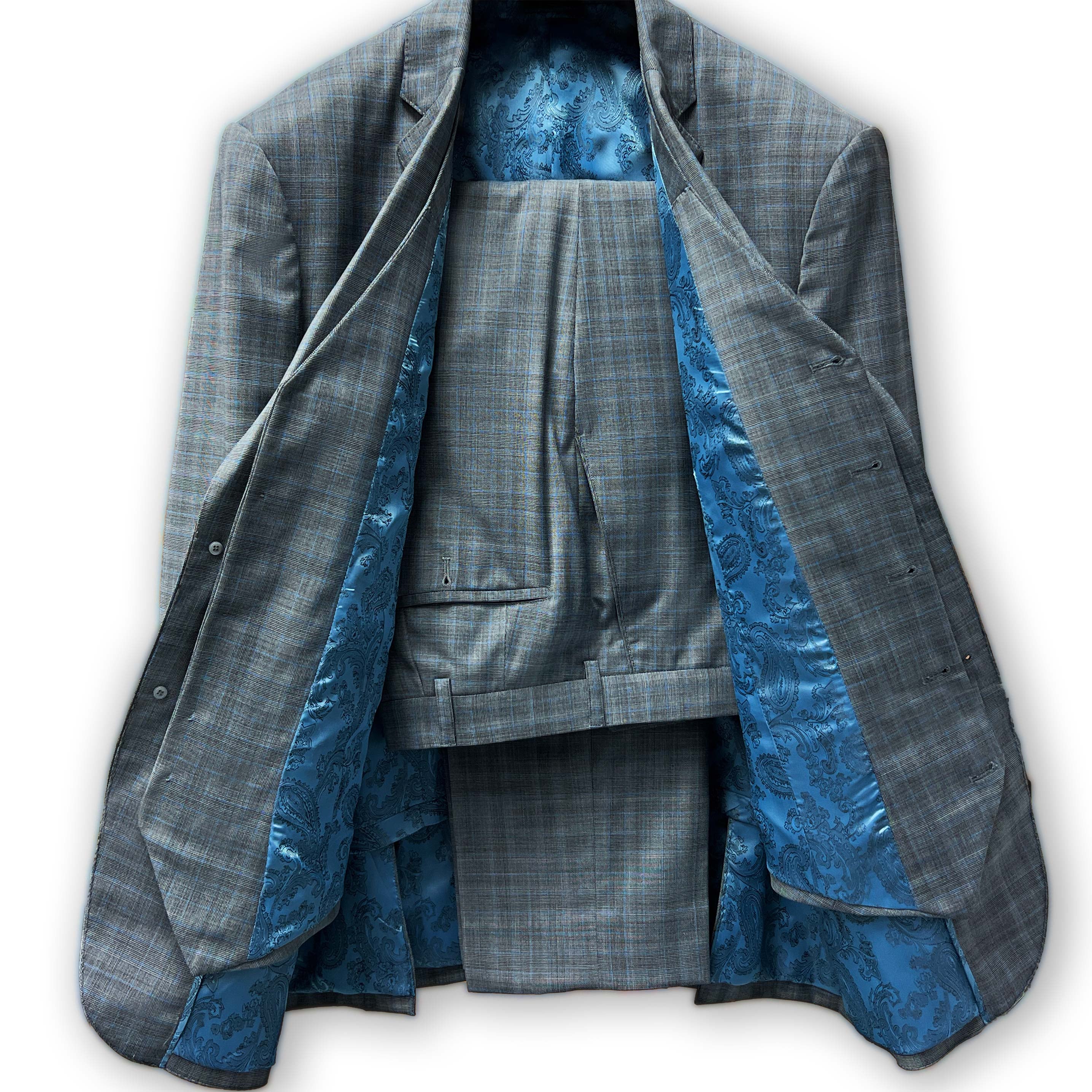 Men's plaid 3 piece suit by Westwood Hart, back view.