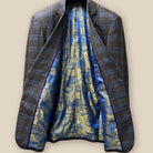 Full inside view of the sportcoat showing the blue and gold paisley fancy lining.