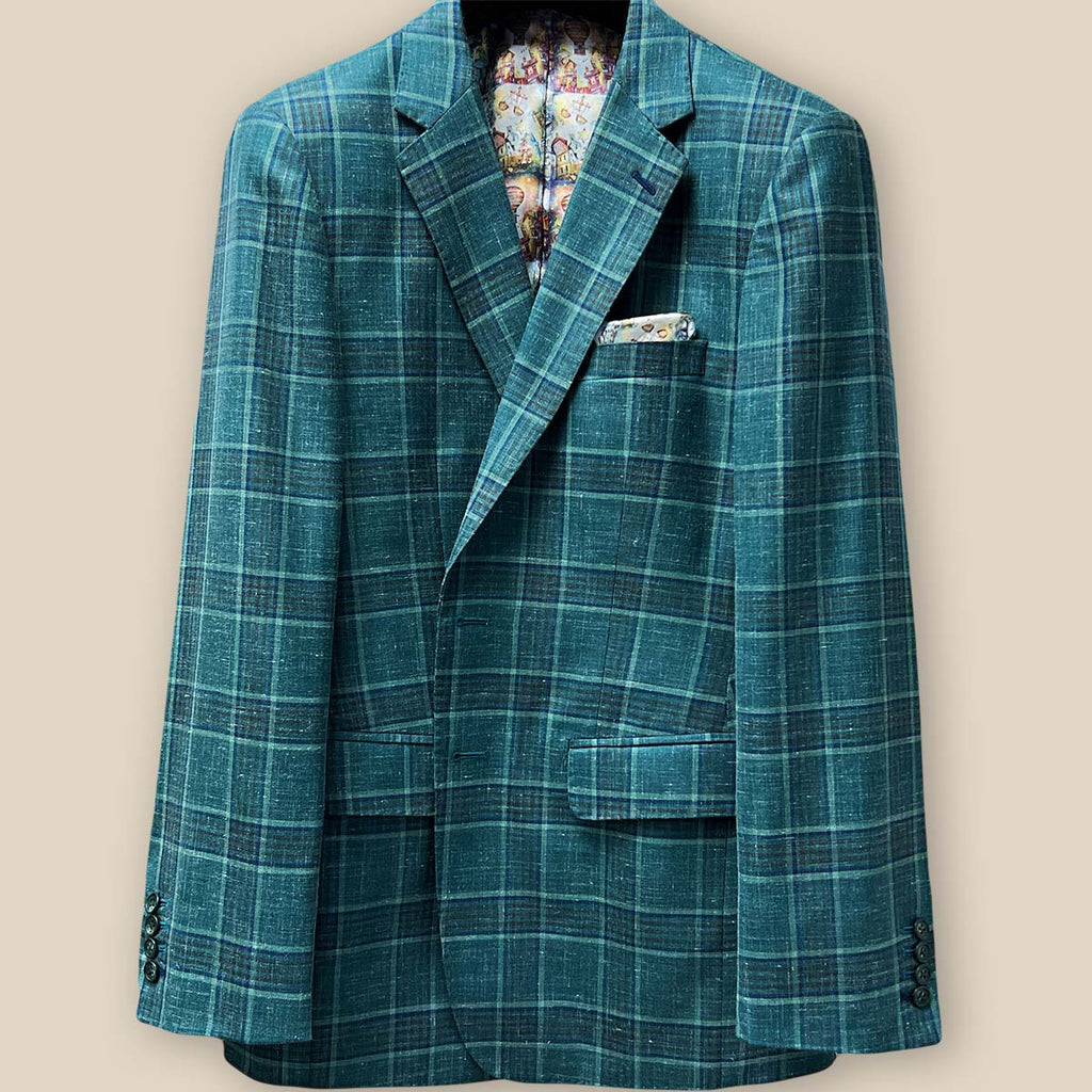 Veste De Chasse Au Renard Bretagne En Tweed Plaid - Taille USA 4, Bleu Et Vert