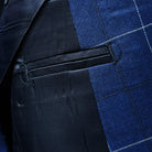 Bemberg lining inside a navy blue windowpane suit