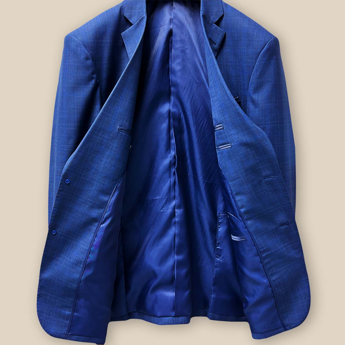 Blue windowpane lining.