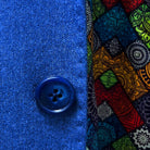 Horn marble buttons on a light blue flannel fall winter sportcoat.