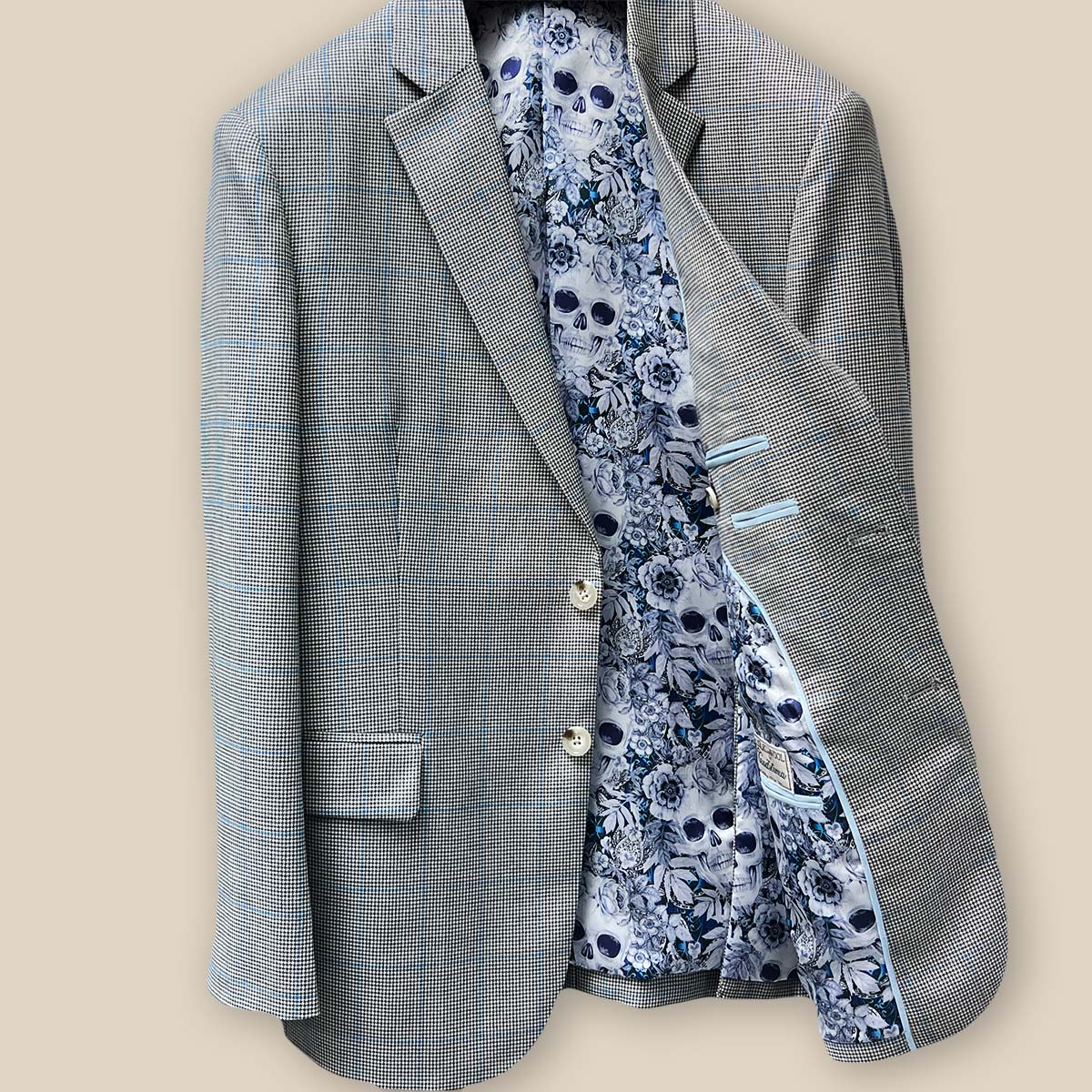 Tessilstrona Grey Houndstooth with Sky Blue Windowpane Men's