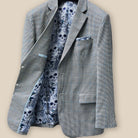 Inside jacket left view featuring medium grey houndstooth pattern suitable for blazers.