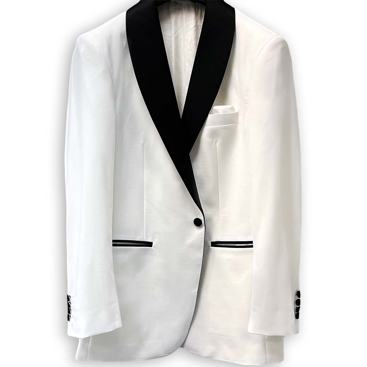 Westwood Hart tuxedo tailored in 100% Australian Merino wool with black grosgrain trimming, ideal for formal occasions.