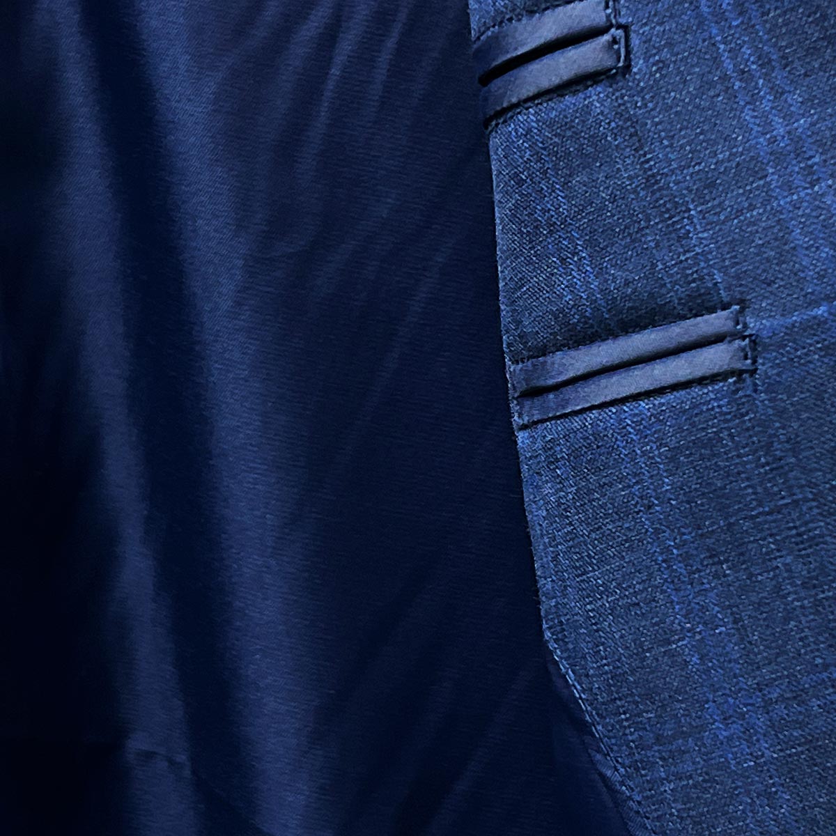 Navy suit inside lining detail.